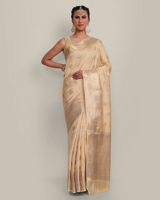 Beige Kadwa Handwoven Banarasi Saree