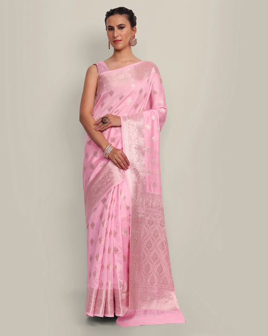 Rose Pink Kadwa Handwoven Banarasi Saree