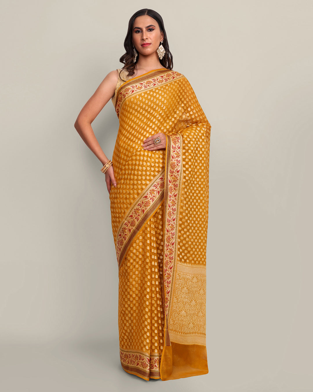 Bright Yellow Tanchoi Handwoven Banarasi Saree