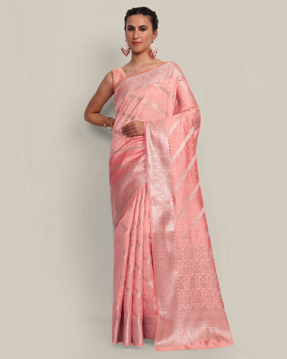 Peach Kadwa Handwoven Banarasi Saree