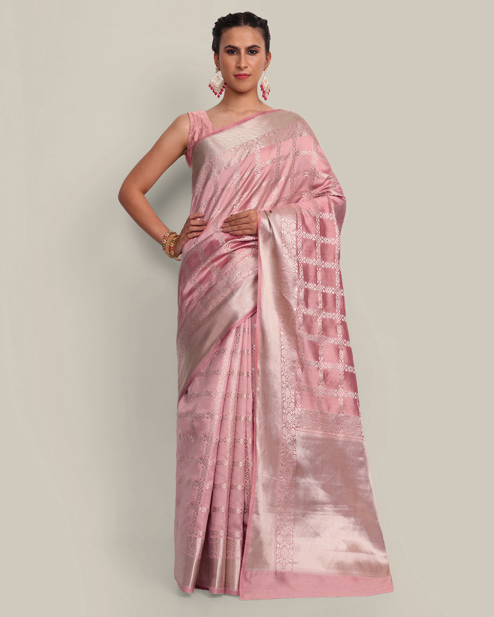 Pastel Pink Kadwa Handwoven Banarasi Saree