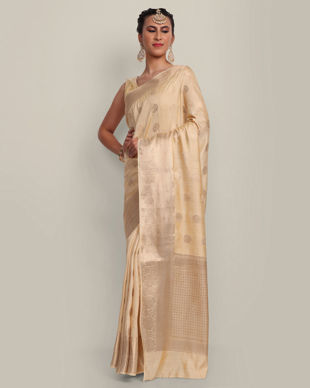 Beige Kadwa Handwoven Banarasi Saree