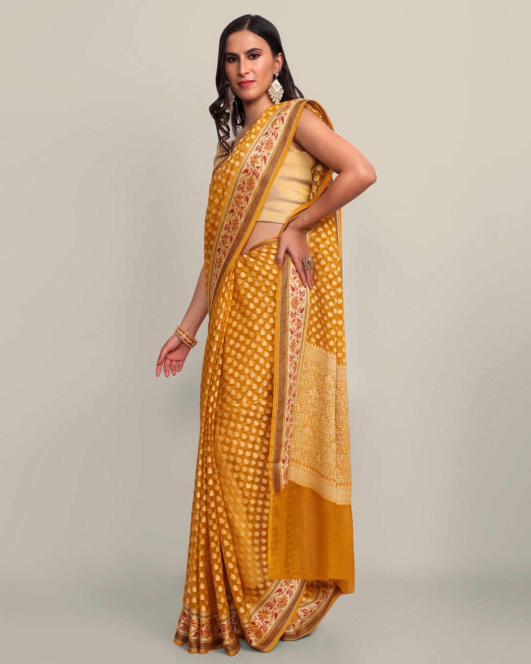 Bright Yellow Tanchoi Handwoven Banarasi Saree