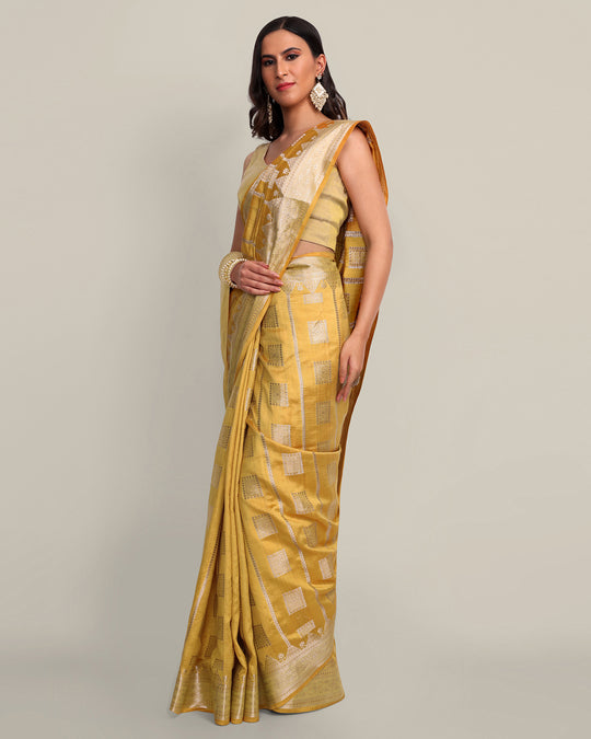 Honey Yellow Kadwa Handwoven Banarasi Saree