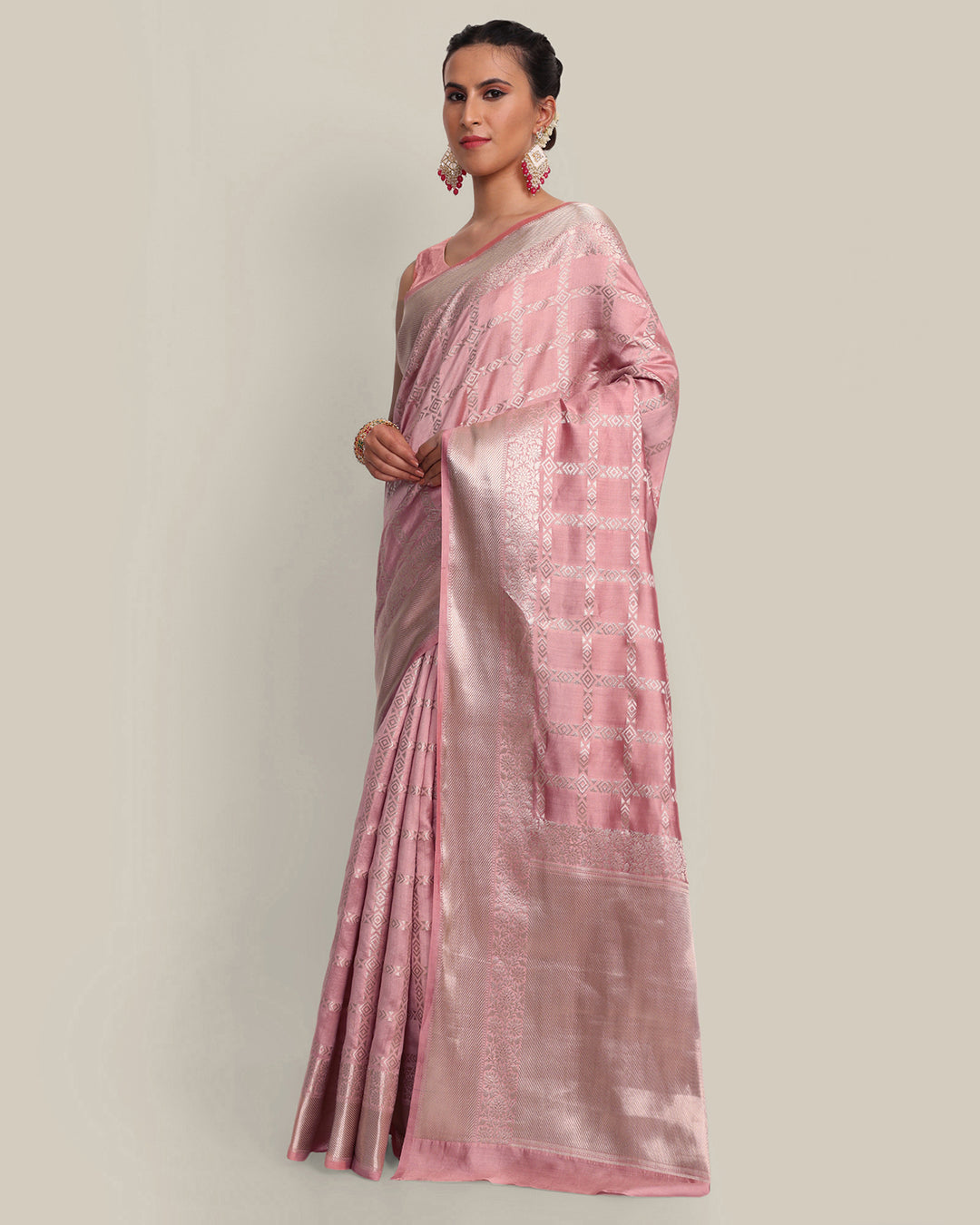 Pastel Pink Kadwa Handwoven Banarasi Saree