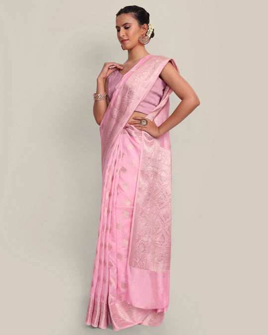 Rose Pink Kadwa Handwoven Banarasi Saree