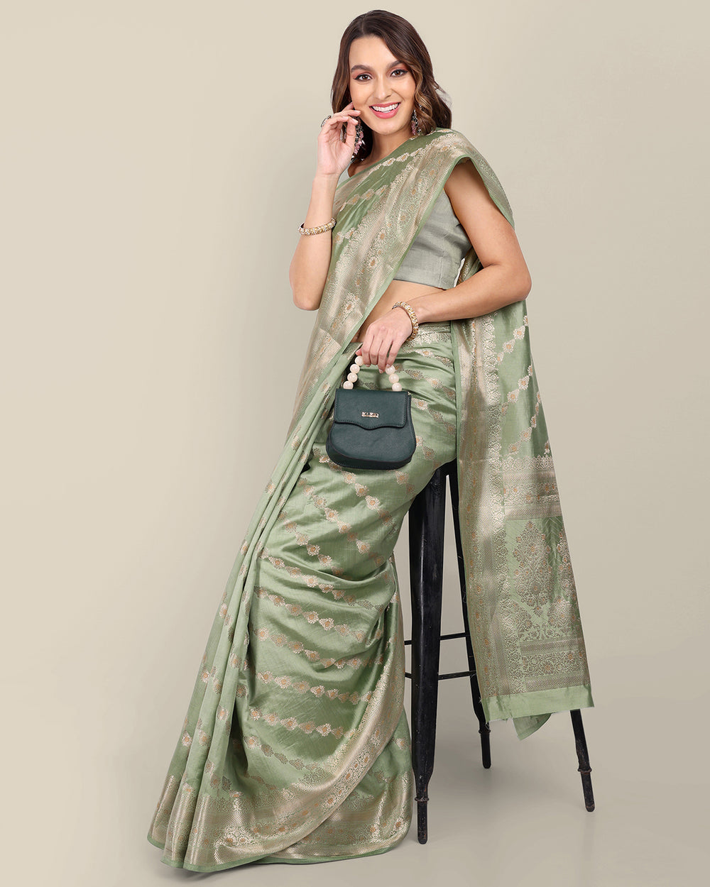 Pistachio Handwoven Banarasi Chiniya Silk Saree