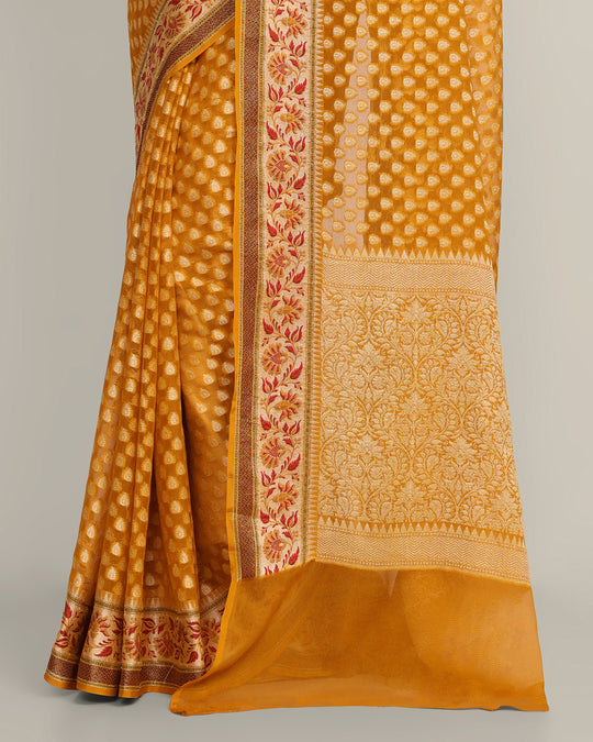 Bright Yellow Tanchoi Handwoven Banarasi Saree