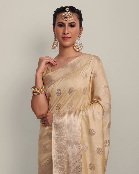 Beige Kadwa Handwoven Banarasi Saree