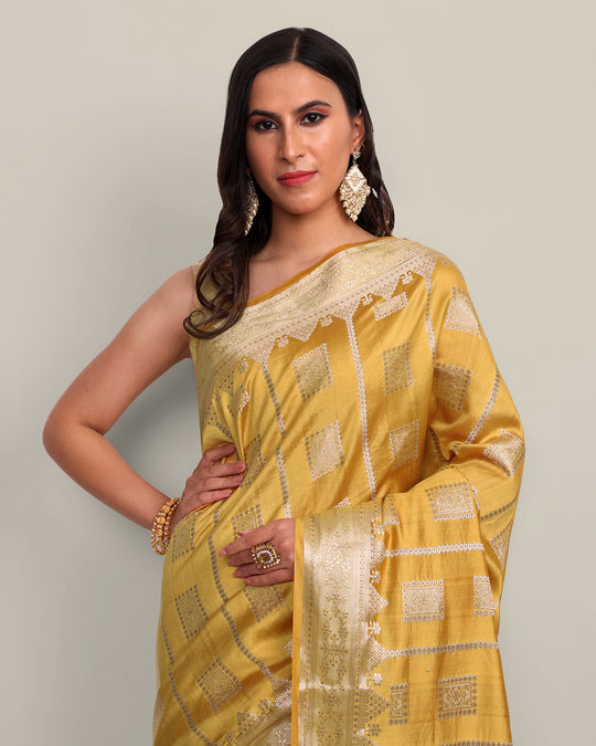 Honey Yellow Kadwa Handwoven Banarasi Saree