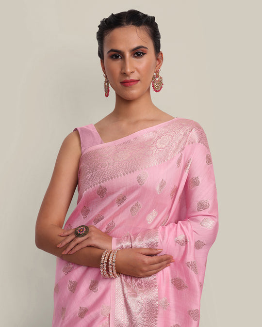 Rose Pink Kadwa Handwoven Banarasi Saree
