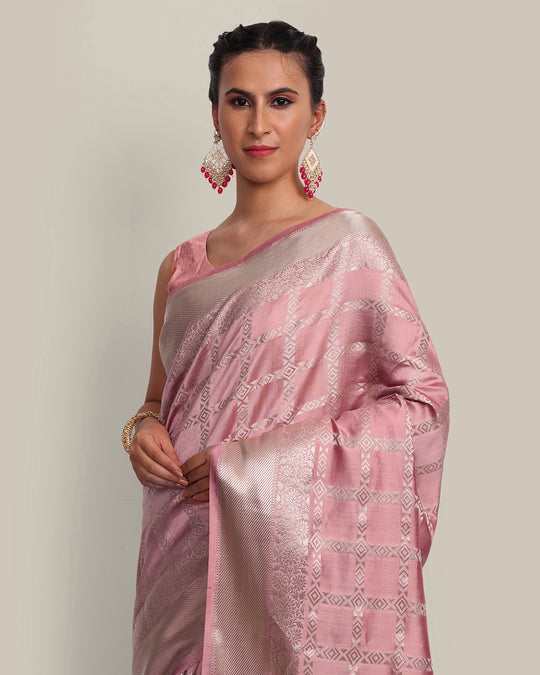 Pastel Pink Kadwa Handwoven Banarasi Saree