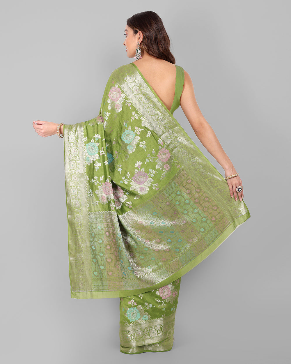 Pear Green Handwoven Banarasi Chiniya Silk Saree