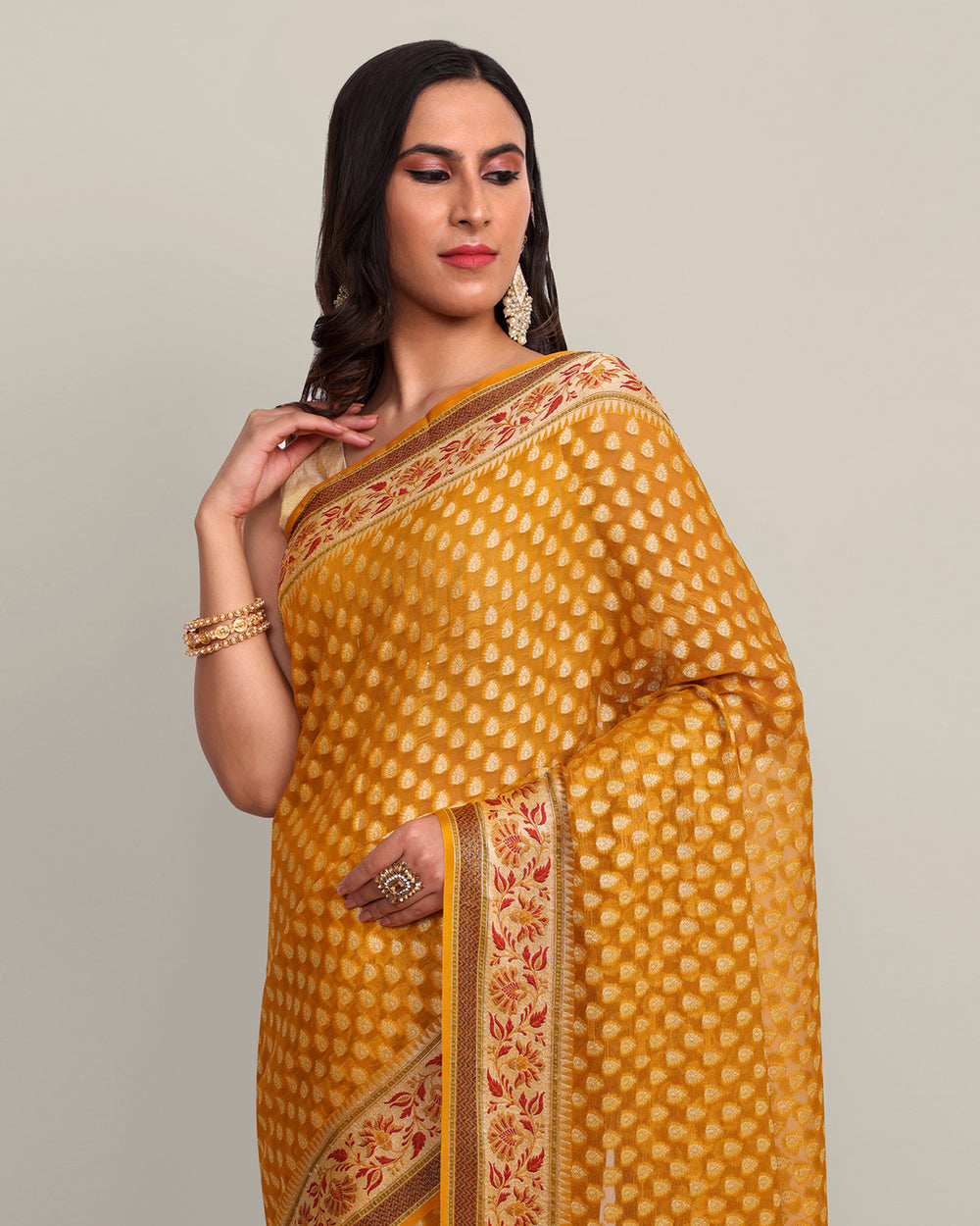 Bright Yellow Tanchoi Handwoven Banarasi Saree