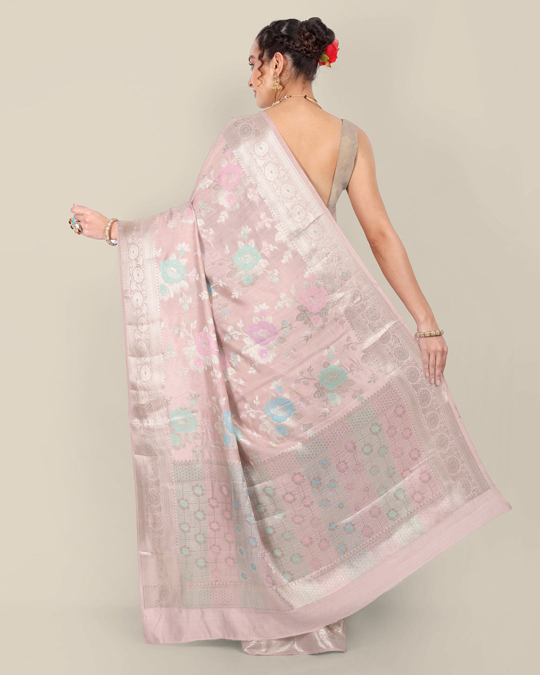 Champagne Floral Handwoven Banarasi Chiniya Silk Saree