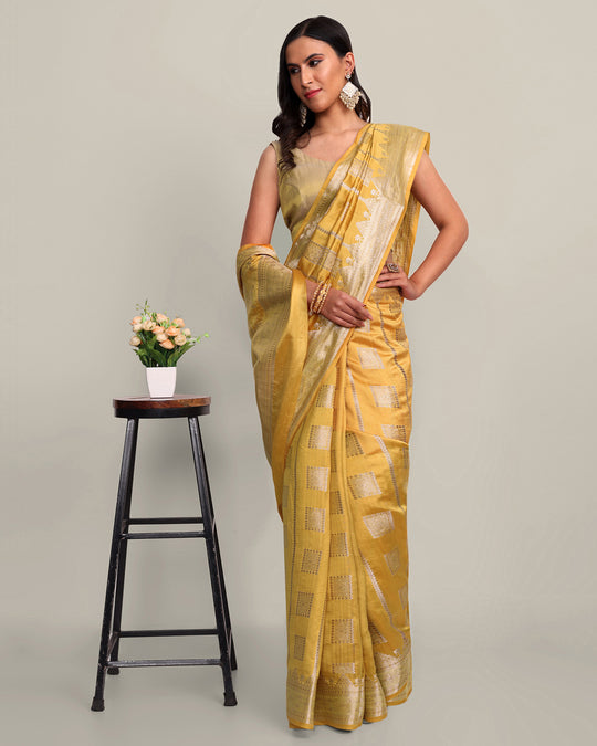 Honey Yellow Kadwa Handwoven Banarasi Saree