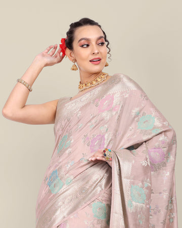 Champagne Floral Handwoven Banarasi Chiniya Silk Saree