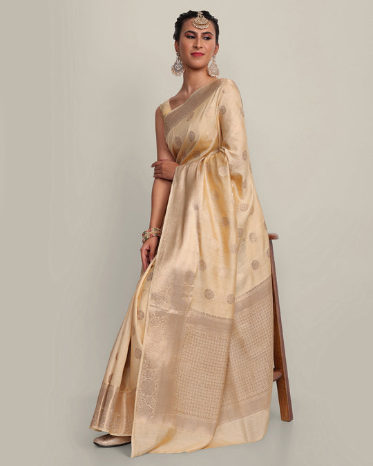 Beige Kadwa Handwoven Banarasi Saree