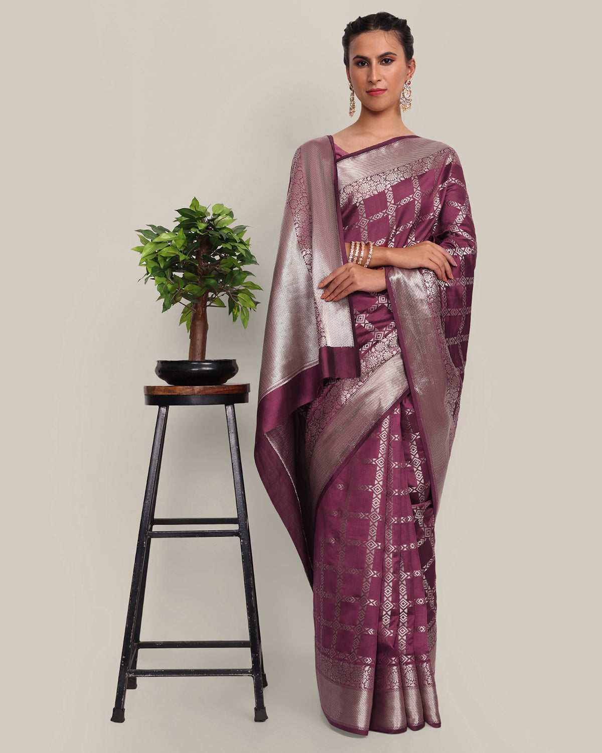 Grape Wine colour Kanchipuram Designer Saree – Pulimoottil Online