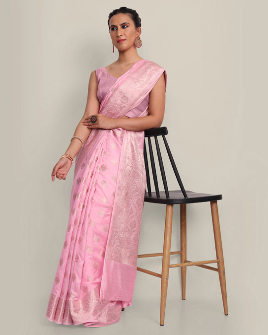 Rose Pink Kadwa Handwoven Banarasi Saree
