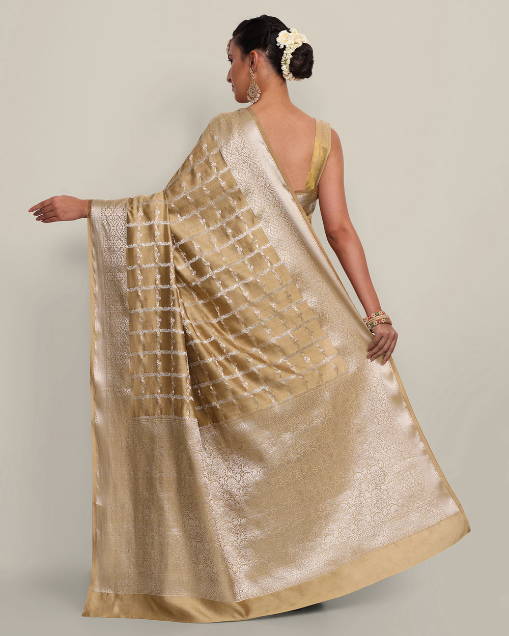 Light Brown Kadwa Handwoven Banarasi Saree