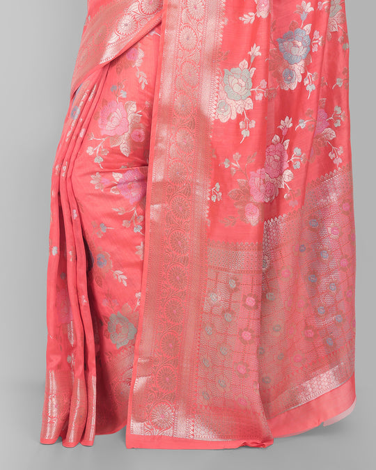 Watermelon Pink Handwoven Banarasi Chiniya Silk Saree