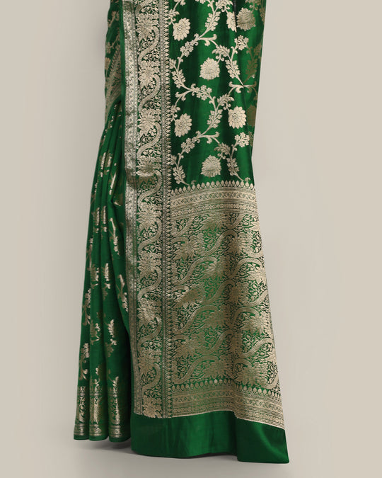 Dark Green Jangla Handwoven Banarasi Saree