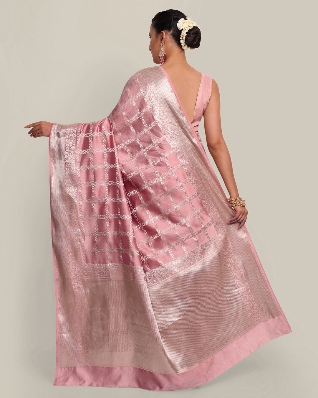 Pastel Pink Kadwa Handwoven Banarasi Saree