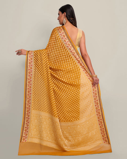 Bright Yellow Tanchoi Handwoven Banarasi Saree