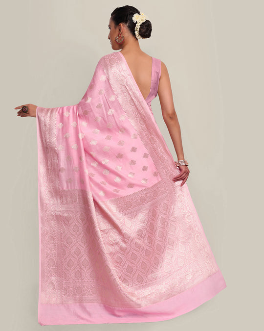 Rose Pink Kadwa Handwoven Banarasi Saree