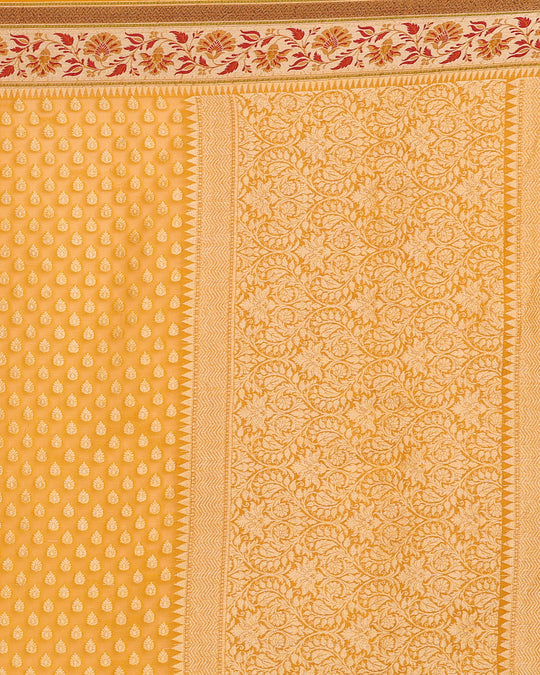 Bright Yellow Tanchoi Handwoven Banarasi Saree