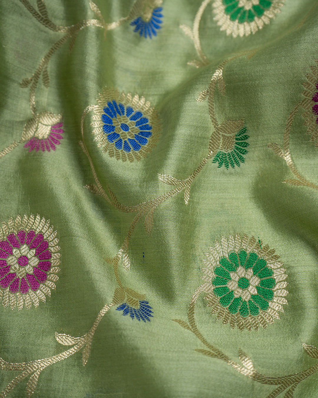 Lime Green Meenakari Jaal Handwoven Banarasi Saree