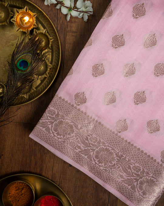 Baby Pink Kadwa Handwoven Banarasi Saree