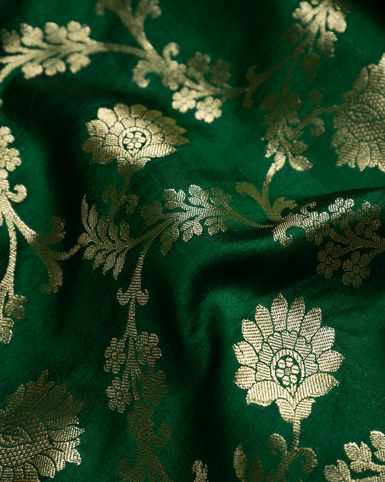 Bottle Green Jangla Handwoven Banarasi Saree