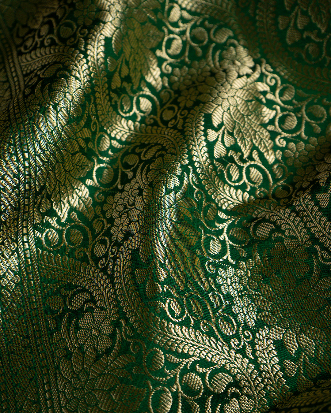 Bottle Green Jangla Handwoven Banarasi Saree