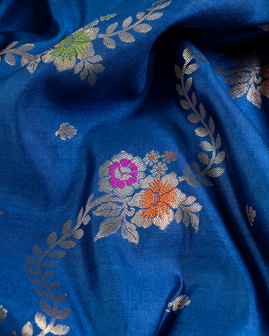 Egyptian Blue Floral Jaal Handwoven Banarasi Saree