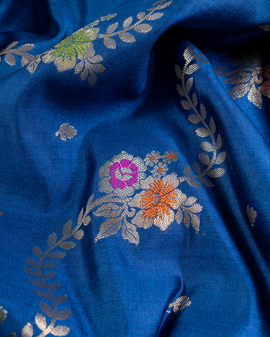 Egyptian Blue Floral Jaal Handwoven Banarasi Saree