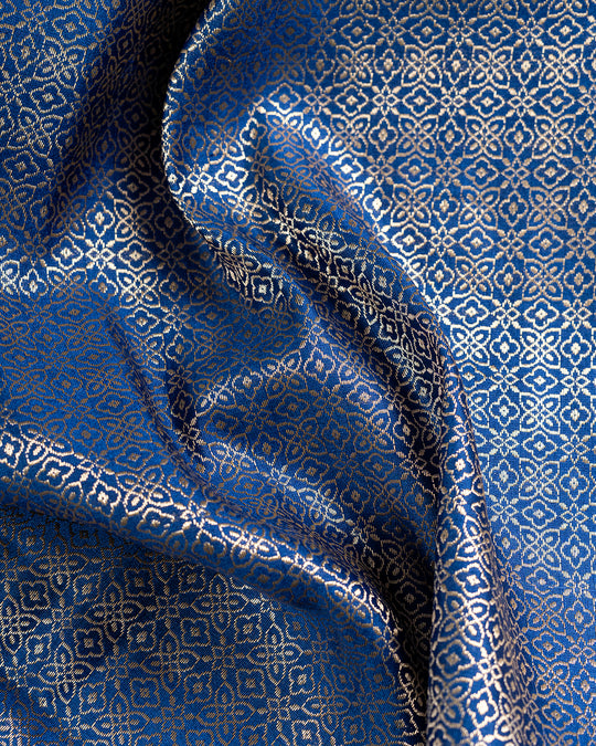 Egyptian Blue Floral Jaal Handwoven Banarasi Saree