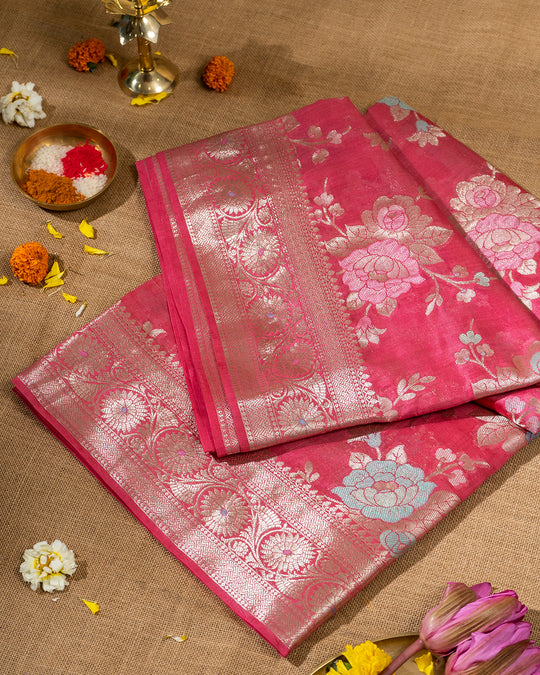 Rose Pink Meenakari Handwoven Banarasi Saree