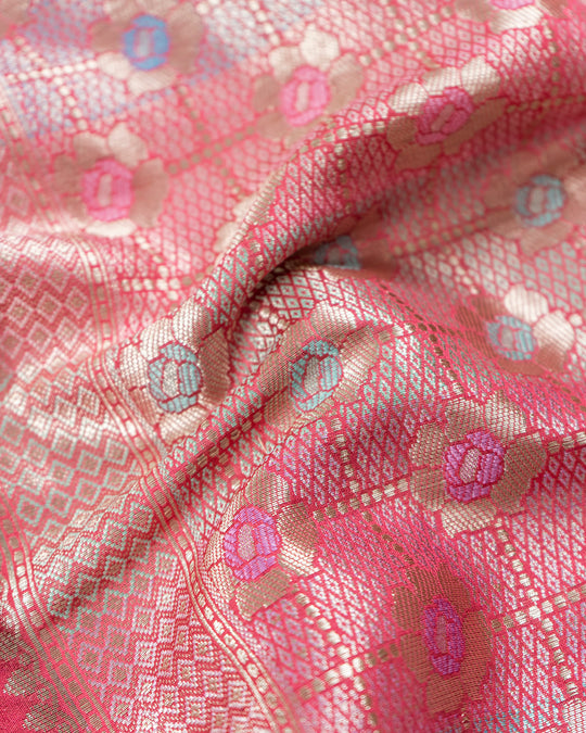 Rose Pink Meenakari Handwoven Banarasi Saree