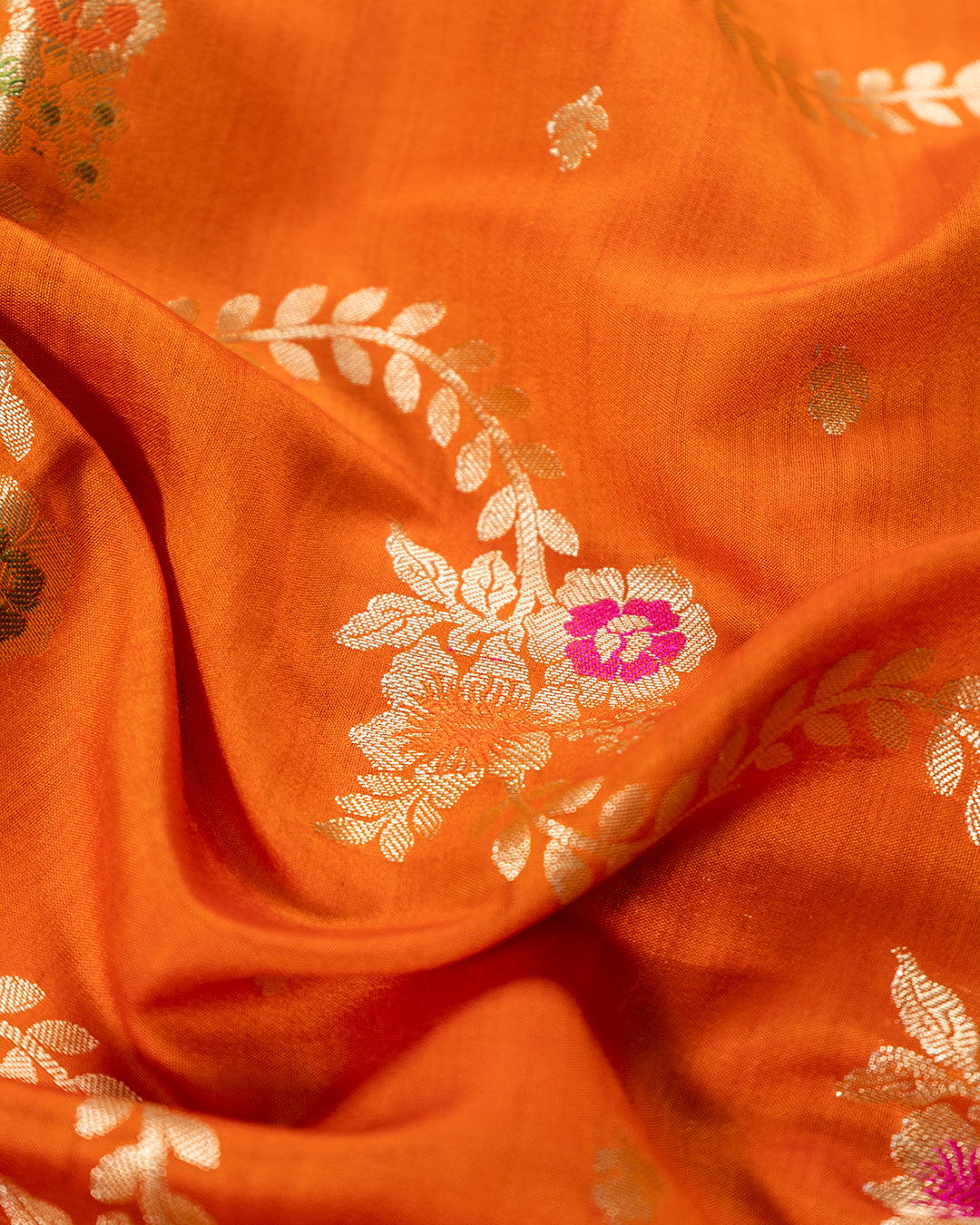 Aerospace Orange Meenakari Jaal Handwoven Banarasi Saree