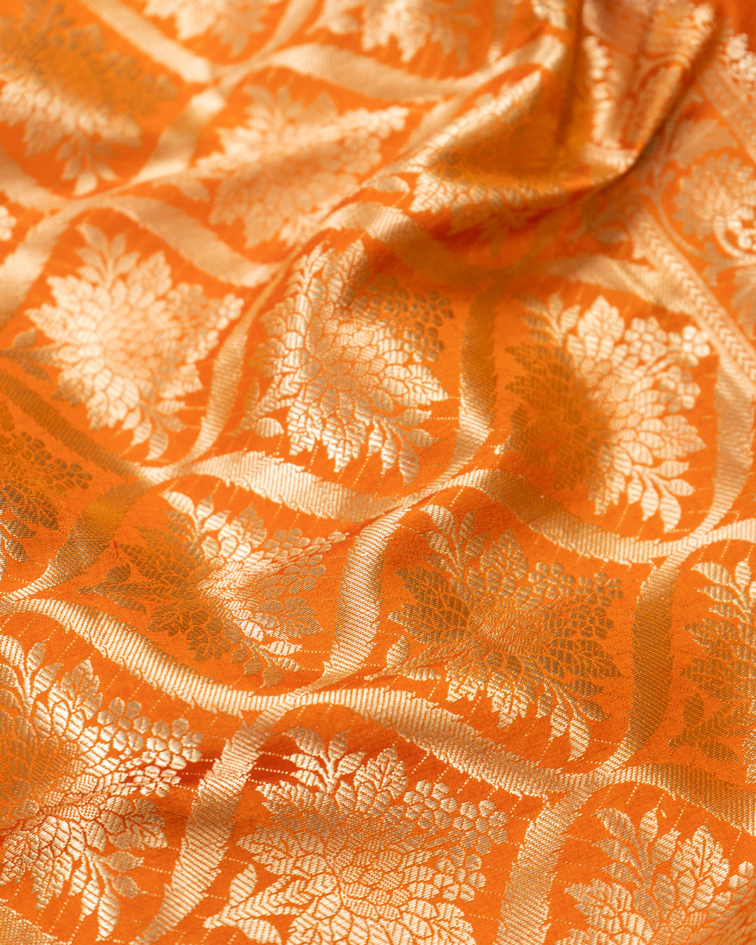 Aerospace Orange Meenakari Jaal Handwoven Banarasi Saree