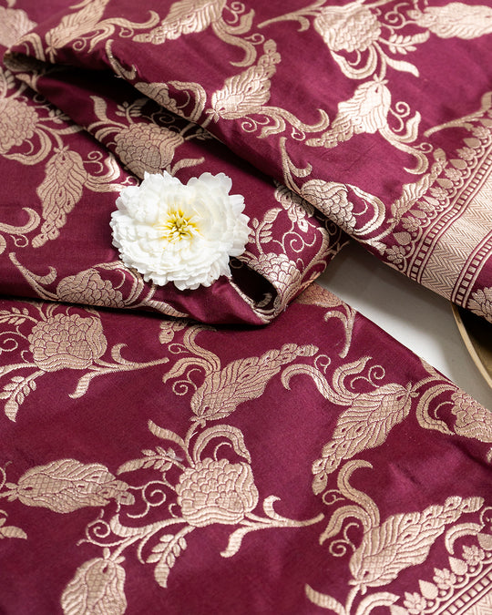 Maroon Handwoven Banarasi Katan Silk Saree