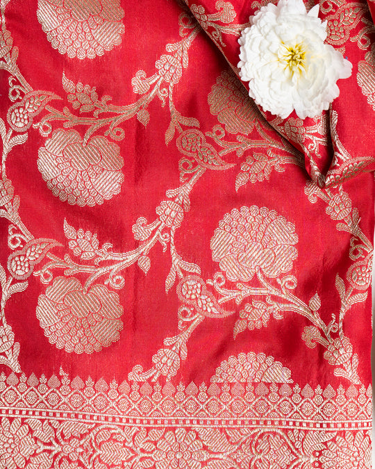 Brick Red Handwoven Banarasi Katan Silk Saree