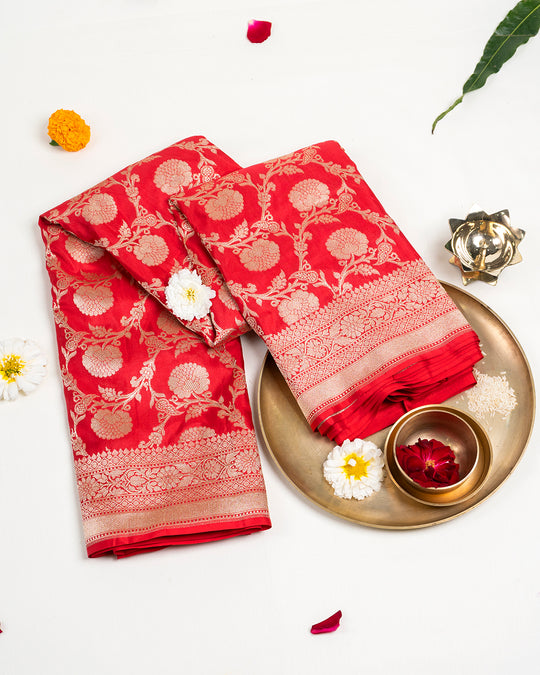 Brick Red Handwoven Banarasi Katan Silk Saree