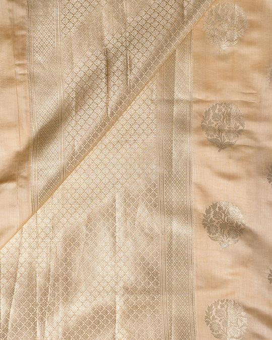 Beige Handwoven Banarasi Chiniya Silk Saree