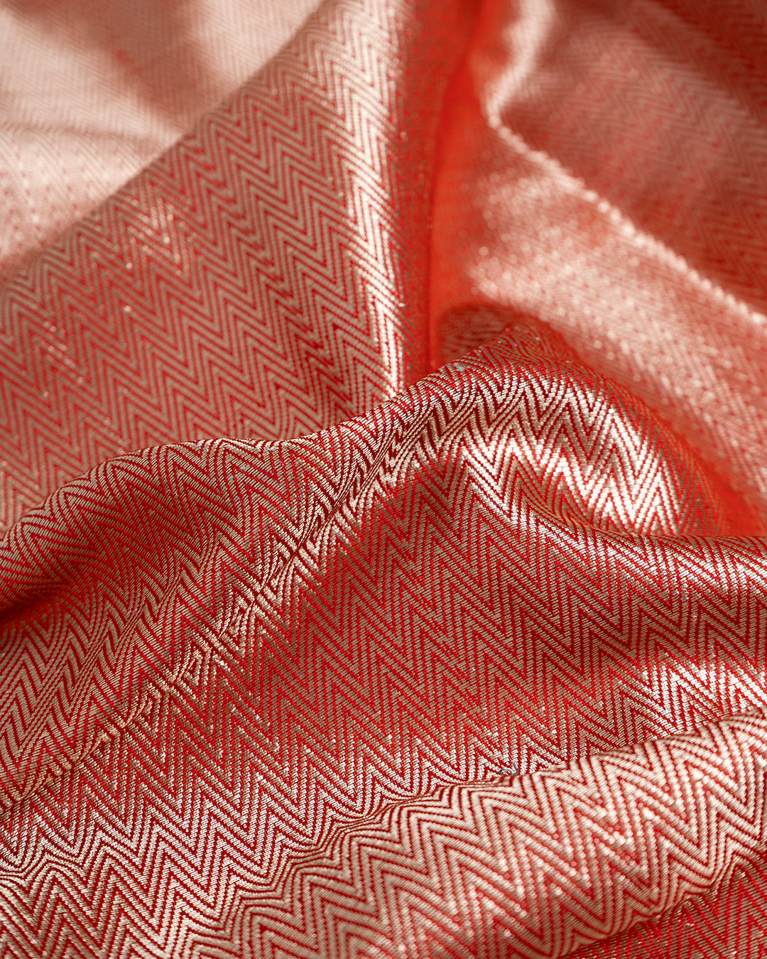 Tomato Red Handwoven Banarasi Chiniya Silk Saree