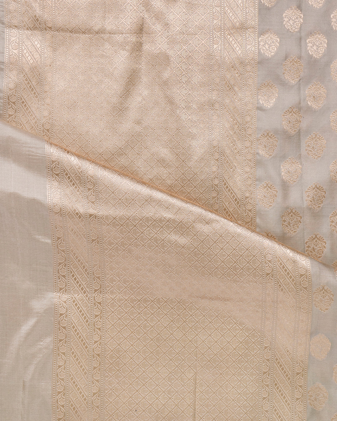 Ivory White Handwoven Banarasi Katan Silk Saree